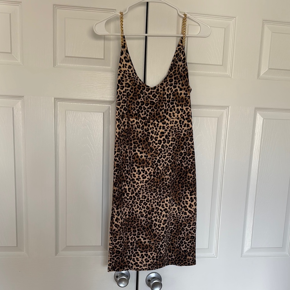Leopard Print Dress with Chain Straps